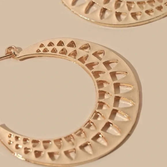 Gold Aztec Hoop Earrings - Picture 2 of 4
